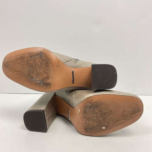Gianni Bini | SZ 7 Beige Grey Leather Block Heel Mid Calf Heeled Boot Booties - Picture 10 of 10